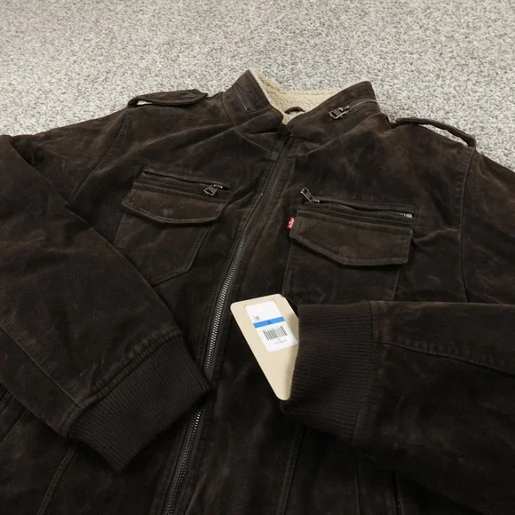 NEW Levis Jacket Mens XL Brown Sherpa Lined‎ Faux Suede Trucker Bomber Work Coat