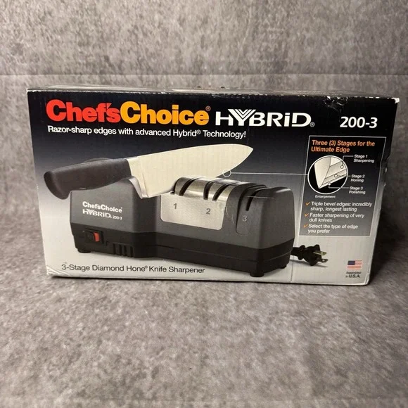 New Chefs Choice Hybrid Model 200-3 3-Stage Knife Sharpener w/ Diamond Hone