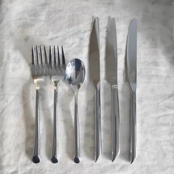 6 Pieces Towle Wave Glossy Stainless 2 Salad Forks 1 Teaspoon 3 Dinner Knives