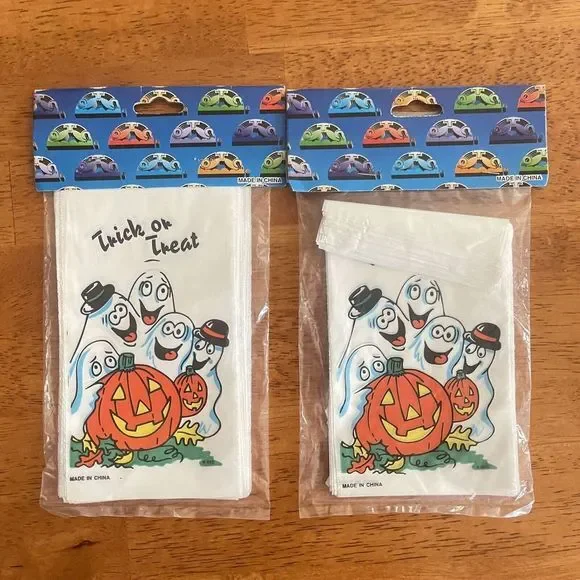 Lot Of‎ Vintage 1980s Fun World Halloween Trick or Treat Plastic Goody Bag NOS