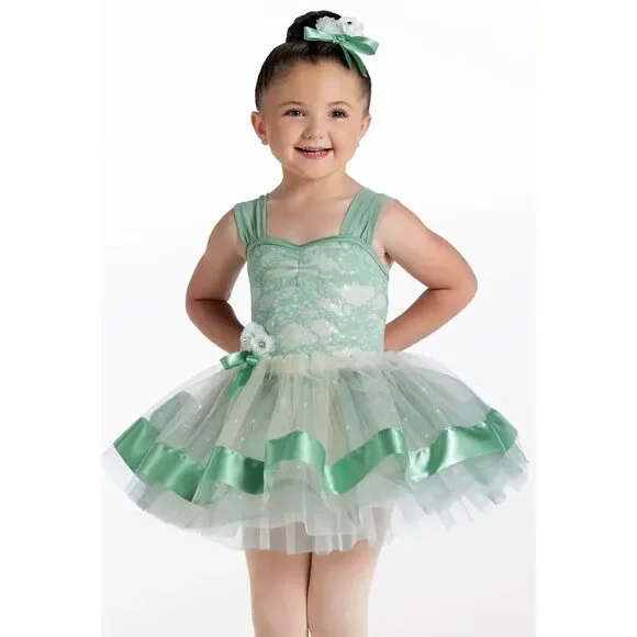 Pre-Owned Dance Costume Weissman 15175 XS Child Green Tutu Ballet Sequin