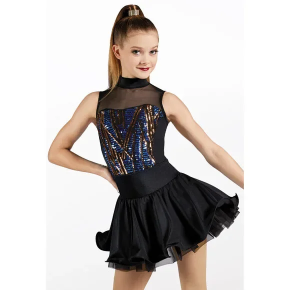 Pre-Owned Dance Costume Weissman 12418 Medium Child Royal Blue Dress Jazz Sequin
