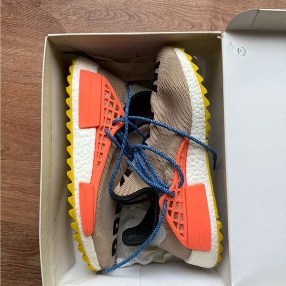 adidas Pharrell William human race Beige Sneakers with Orange-and Yellow