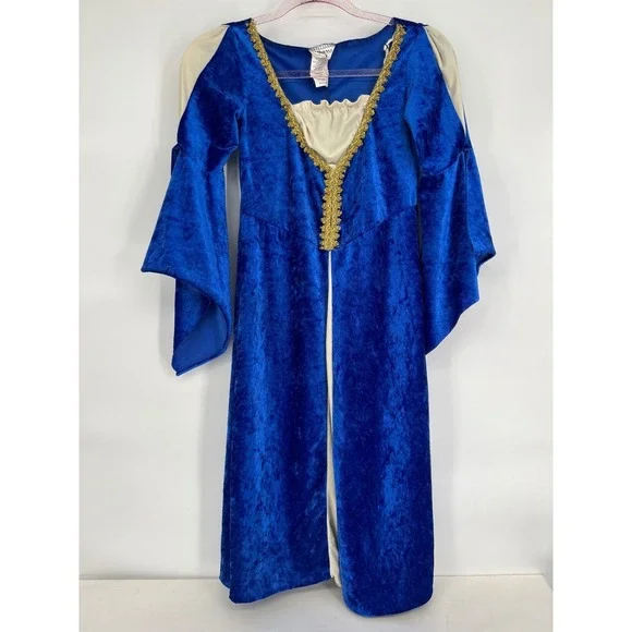 California Costume Regal Princess Dress Blue‎ Velvet Gold Trim Child Medium