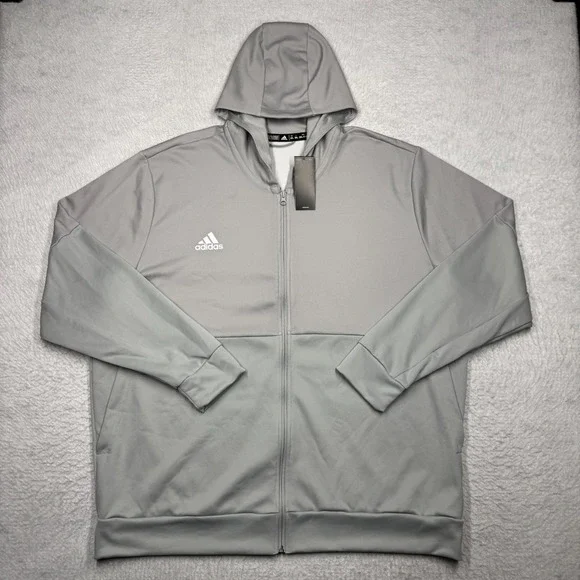 NWT Adidas Essentials Gray Full Zip Hoodie Hooded Sweater Track Jacket Men's 3XL