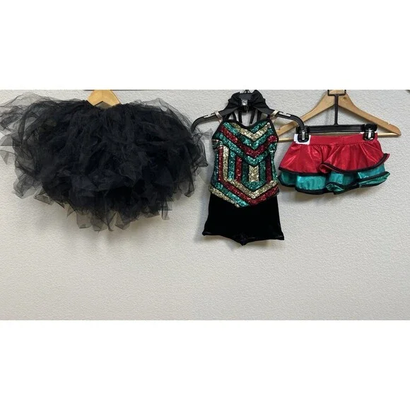 Curtain Call Size Child Small Rebel Beat Sparkly Dance Costume Multi Sequined