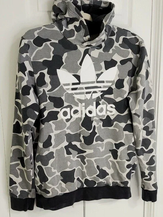 adidas Sweatshirt, Size M, Pullover Hoodie, Camo, Gray & Black