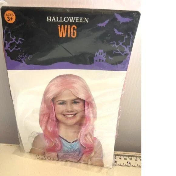 Pink Ombre Wavy Wig Halloween Costume Accessory Girls Kids Child 3+