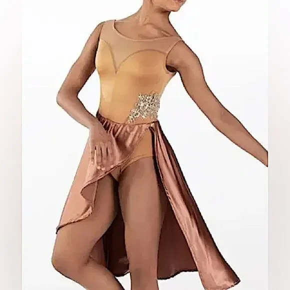 WEISSMAN Dance costume gold copper orange maxi dress Chasing Cars 13094 LA adult