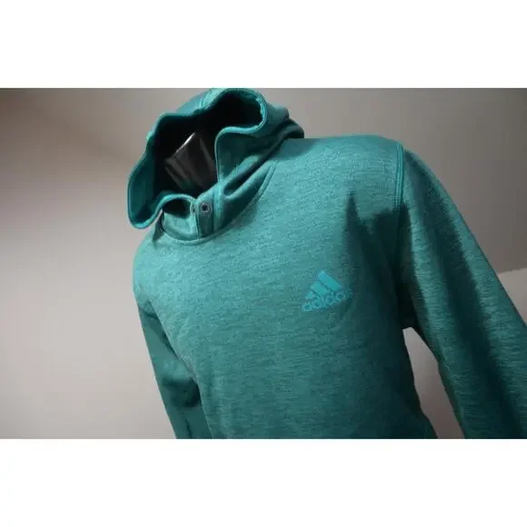 Adidas Hoodie Pull Over Fleece ClimaWarm‎ Teal Athletic Sweater Mens Size Large
