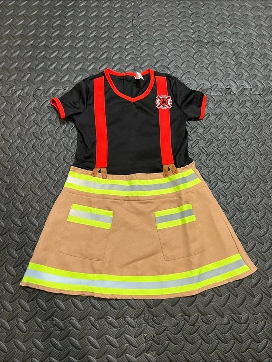 Firefighter Costume Dress with Reflective Trim - Black & Tan