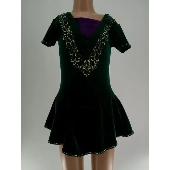 Pre-Owned Dance Costume Unbranded  Large Child Green Embroidery Irish Rhineston