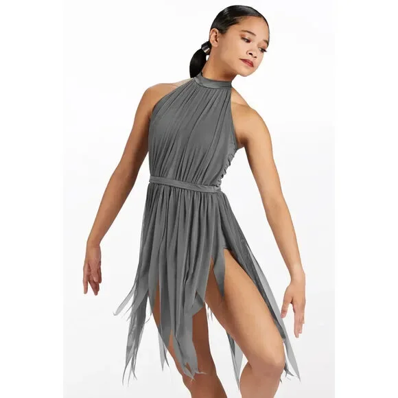 Pre-Owned Dance Costume Lyrical Medium Child Gray Weissman 13083 Dress Halter C