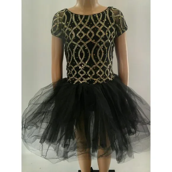 Pre-Owned Dance Costume Ballet Medium Child Gold Revolution Geometric Tutu YAGP