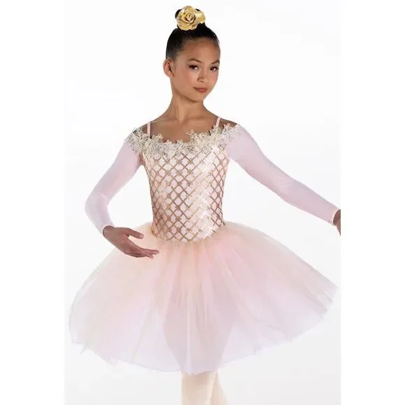 Pre-Owned Dance Costume Weissman 13720 Small Child Peach Tutu Ballet Sequin
