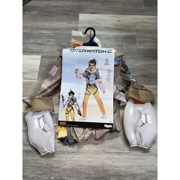 Blizzard Overwatch Tracer Deluxe Lena Oxton Girls Child Cosplay Costume LG 10-12