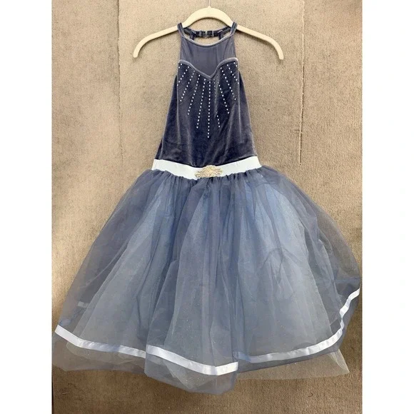 Weissman‎ Ballet Costume Dress Blue Velvet Tulle Lyrical Recital Adult Small SA
