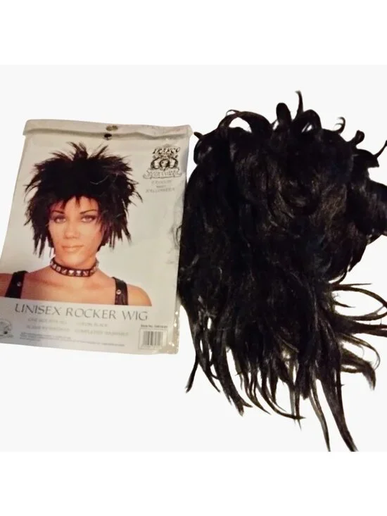 Unisex Black Rocker Wig Spiky Halloween Costume Adult Accessory