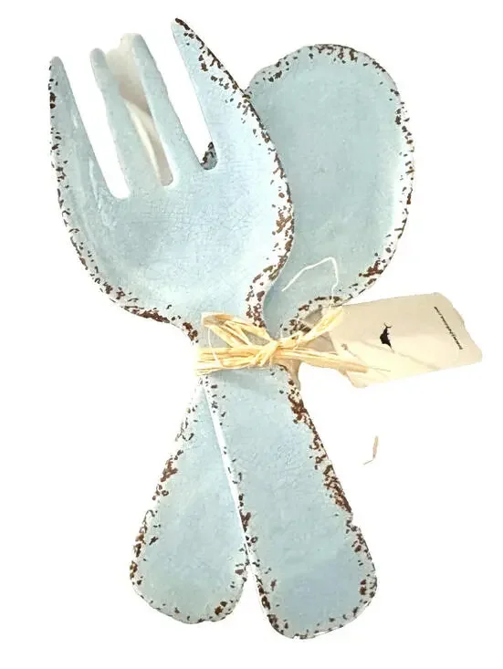 NWT Tommy Bahama Blue Rustic 2-Piece Salad Server Set Serving Spoon Fork 11