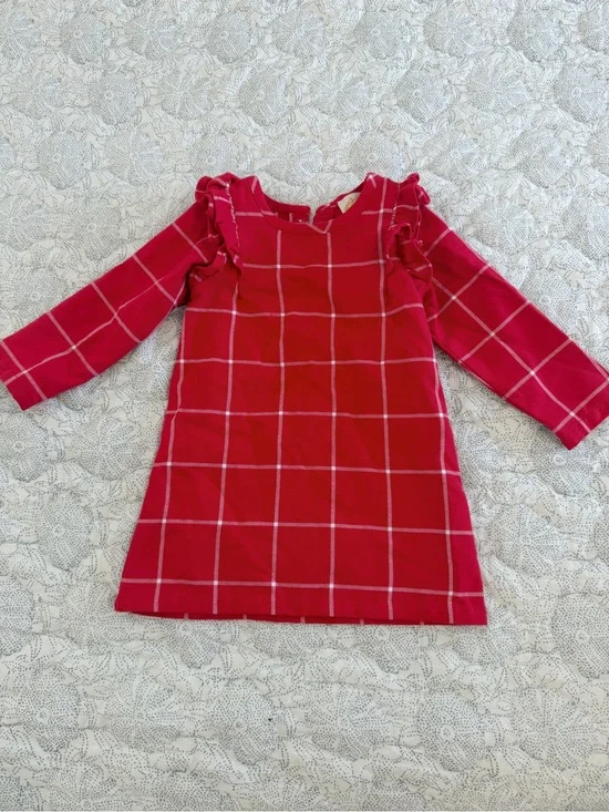 The Beaufort Bonnet Company Red Windowpane Ruffle Shoulder Dress