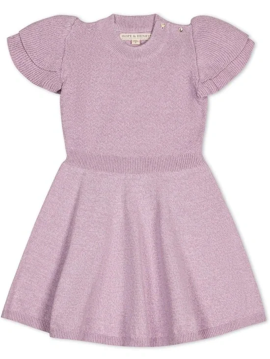 Girls' Lavender Knit Puff-Sleeve Dress
