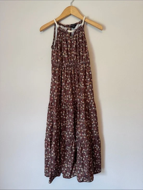 Zunie Brown Floral Halter Maxi Dress for Girls