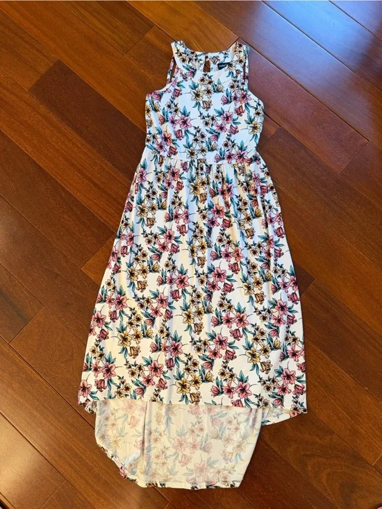 paper doll White Floral Hi-Low Dress with Pink and Yellow Blooms