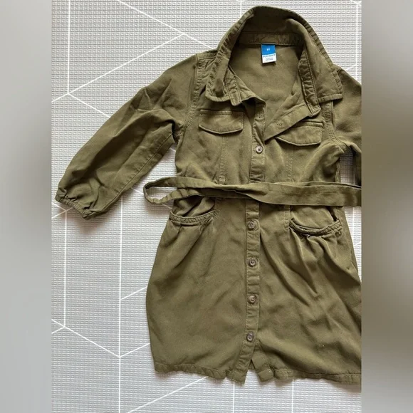 Old Navy|Baby girl/toddler Olive Green Utility button down Dress with Belt•••3T