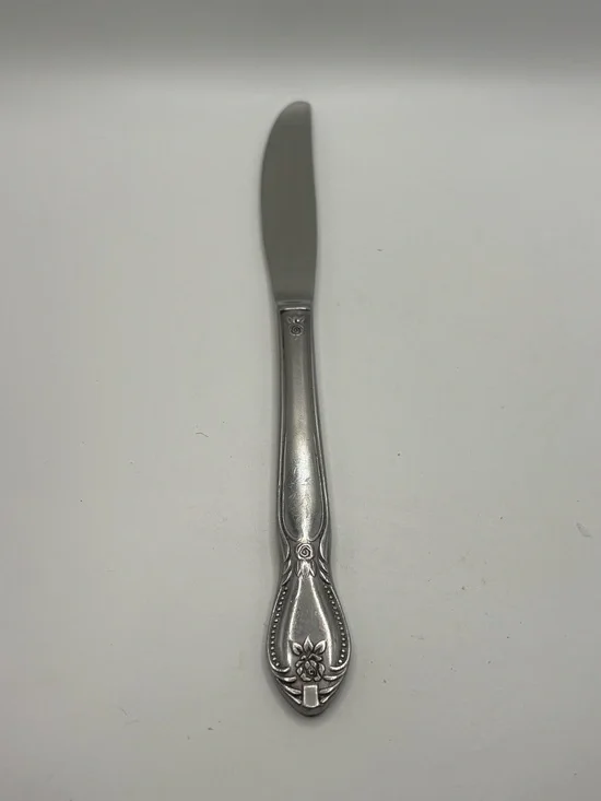 Vintage Japan Stainless Steel Dinner Knife Floral Rose Pattern