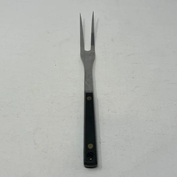 Vintage Flint Arrowhead Stainless Steel Meat Carving Fork Black Handle 10.5
