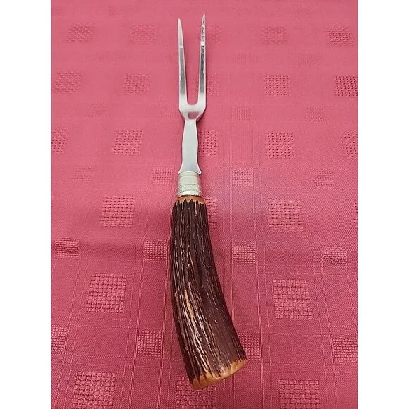 Vintage Bakelite Handle Carving Fork Antler Design 10.25