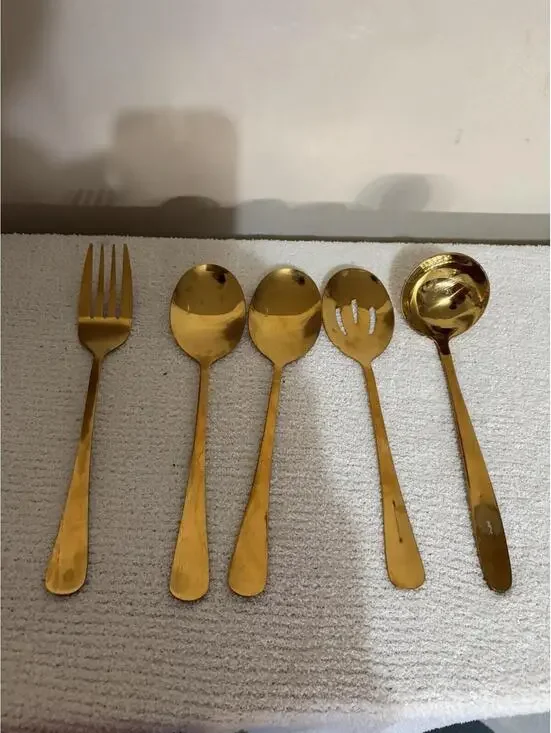 5 Pcs Gold tone Stainless Steel silverware