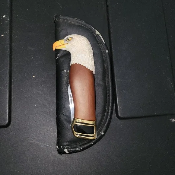 Vintage Franklin Mint Pocket Knife w/ Case Collector Bald Eagle Great