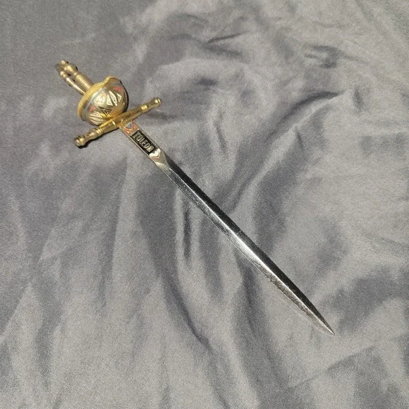 Vintage Toledo Spanish Rapier Sword Red Black Enamel Letter Opener Spain 6.75