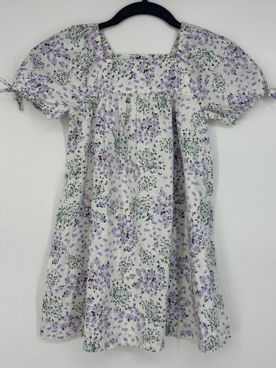 Crewcuts Girls Size 6 Puff Sleeve Dress White Purple Blue Floral Square Neck