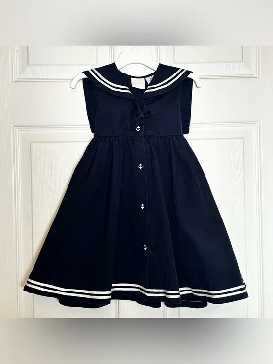 Vintage Sailor Dress 4T Little Goodies Blue Nautical