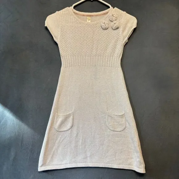Cherokee Girl Medium Sweater Dress Silver Knit Flower Detail Cottagecore Holiday