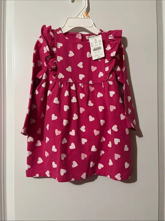 Crewcuts Pink Heart-Print Ruffle Shoulder Dress