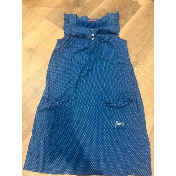 Vintage Juicy Couture Blue Polka Dot Ruffle Shift Dress - Size 12 (Girls/Junior)