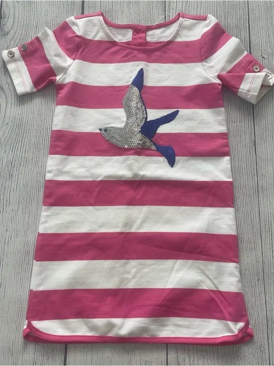 Gymboree Shore to Love Pink Striped Sequin Segull Dress Size 5
