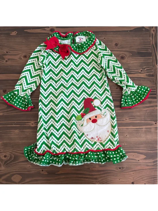 Counting Daisies Girls Dress 6X Green White Christmas Santa Shaker Sequins