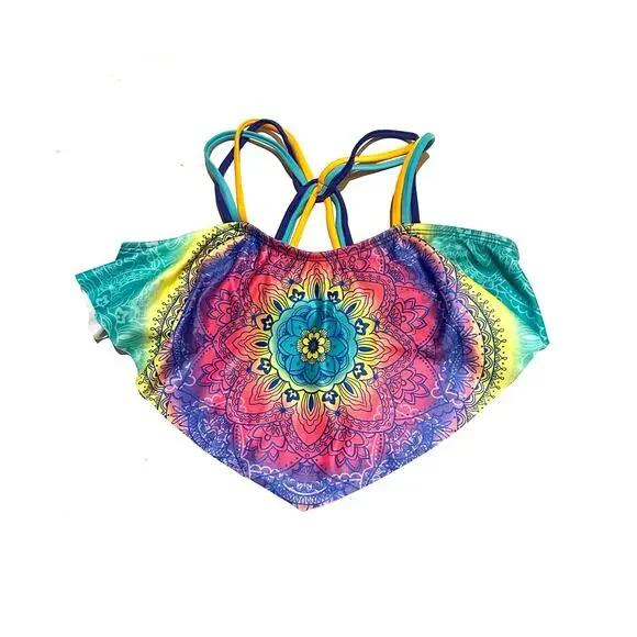 Wonder Nation Kids Rainbow Flutter Swimsuit Bikini Top Girls L 10-12
