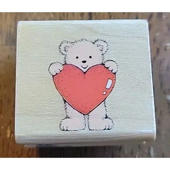 Rubber Stamp - Standing Teddy Bear w/ Heart - Hero Arts  - B415 - 1991