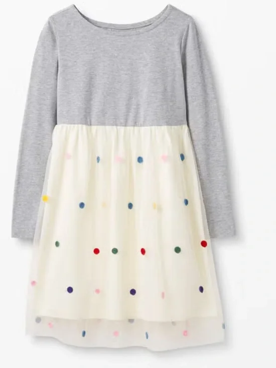 Hanna Andersson Grey Top with Cream Tulle Sprikle Dress Size 6-7
