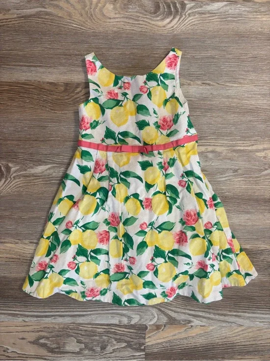 Janie and Jack Yellow Lemon Print Dress with Pink Trim