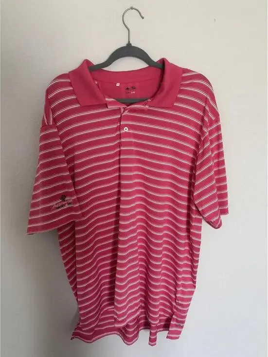 Adidas Climalite 2XL Pink Striped Polo Shirt BraeStorm Valley Resort & Spa