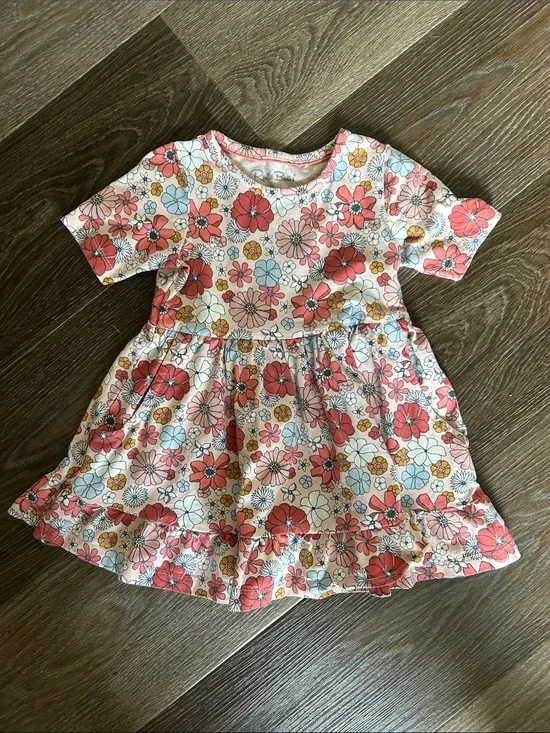 Pink Floral Short-Sleeve Kids Dress