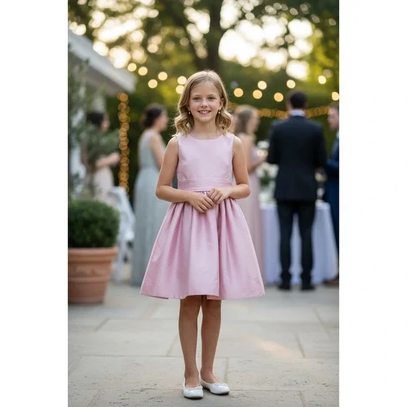 Girls Dusty Pink Satin Dress 12 Detachable Bow Sleeveless Special Event Party NW