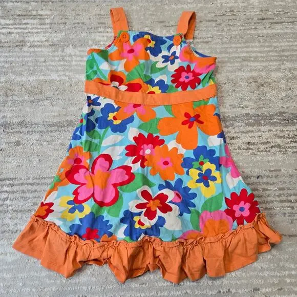 Hanna Andersson Sleeveless Orange Floral Dress Girls Bright‎ Multicolor 5