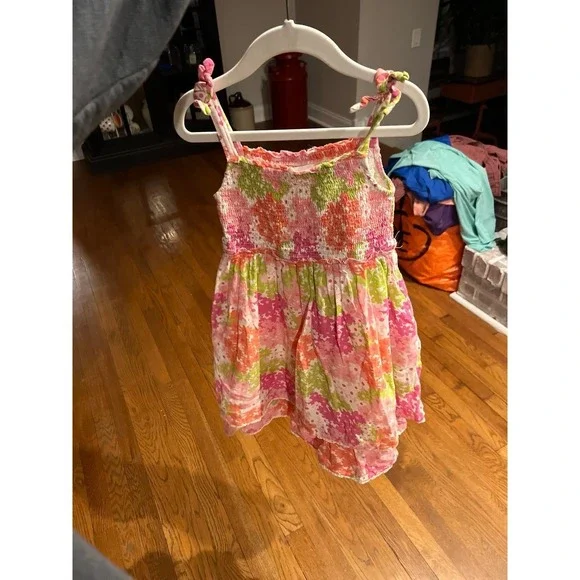 Mini Boden floral pink‎ green dress girls size 5-6